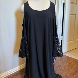 NWT - Black Sequin Cold Shoulder long sleeve Dress. Size 14w   R&M Richard’s